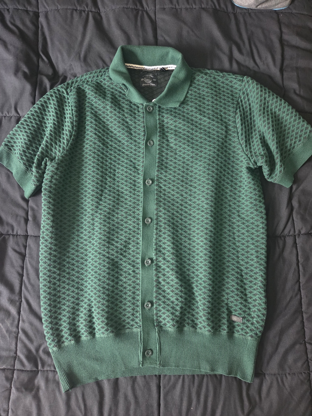 Men's Green Short-Sleeve Button Polo Shirt
